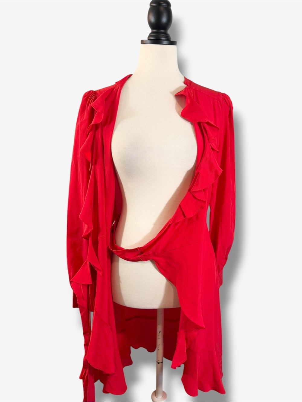 Intermix Red Ruffle Silk Wrap Dress Size 6 Long Sleeve Evening Party Holiday - Picture 10 of 12